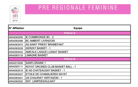 Composition poules Seniors 1ère phase